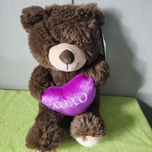 Brown Stuffed Bear with Purple Heart